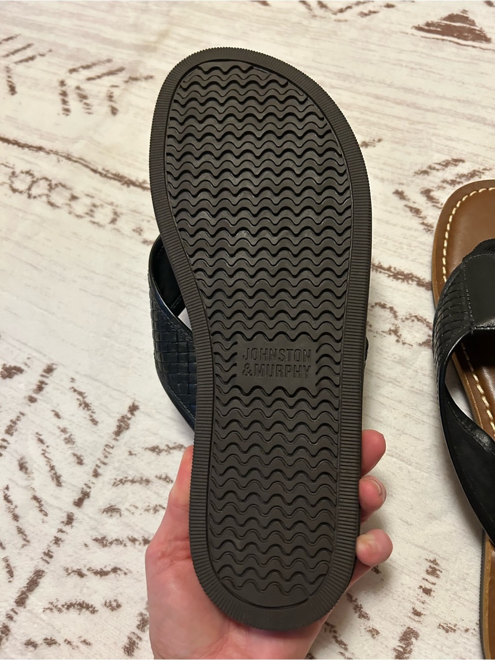 Johnston & Murphy Men’s Black Woven Leather Flip Flop Sandals Size 11M NWOT - Picture 7 of 8